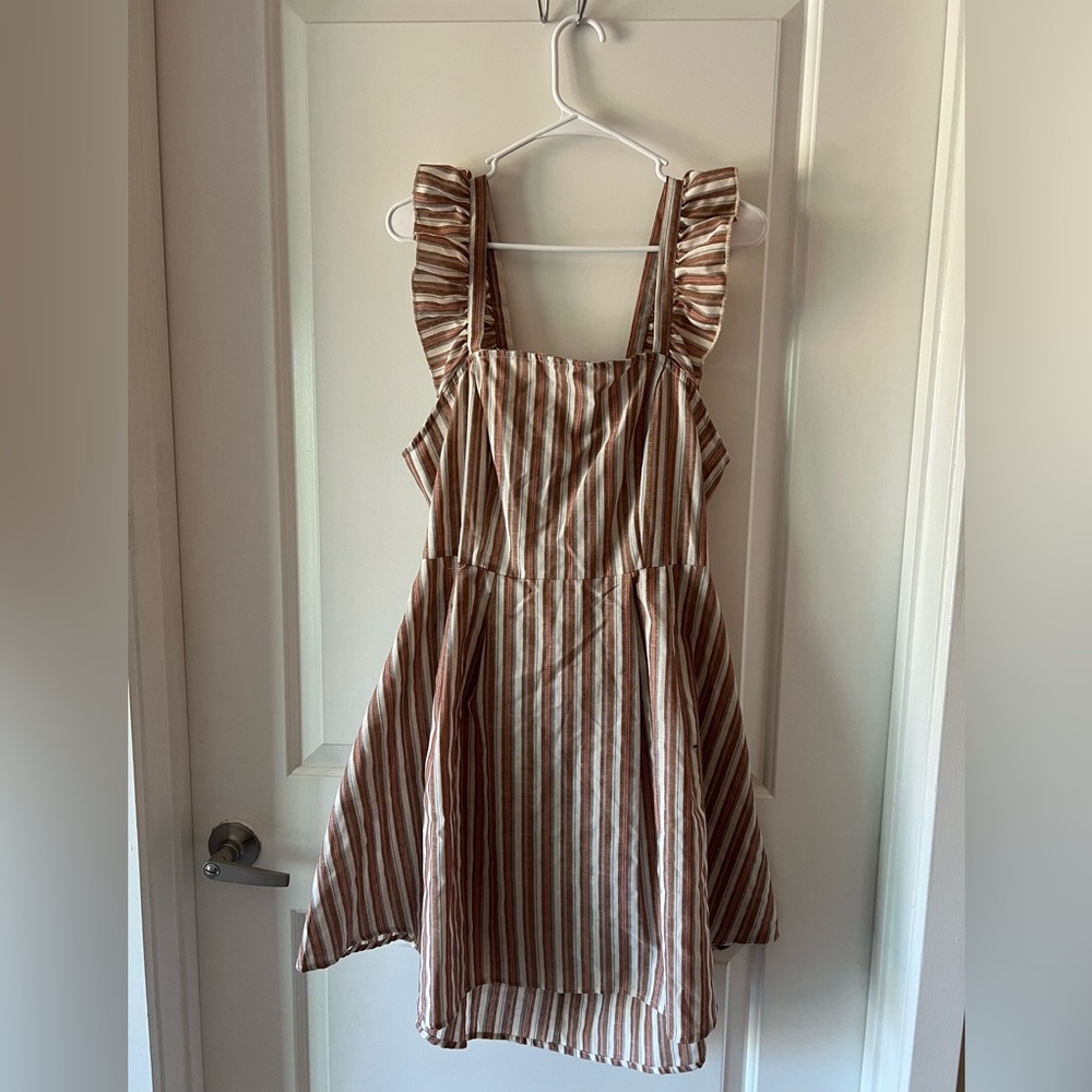 Summer Brown and White Striped Plus Size Dress